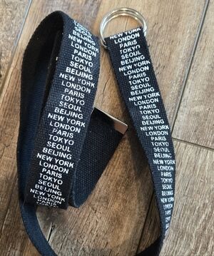 Black Canvas D-Ring Web Belt - Global City Print - 49" Length